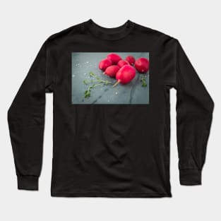 Fresh radishes on vintage background Long Sleeve T-Shirt